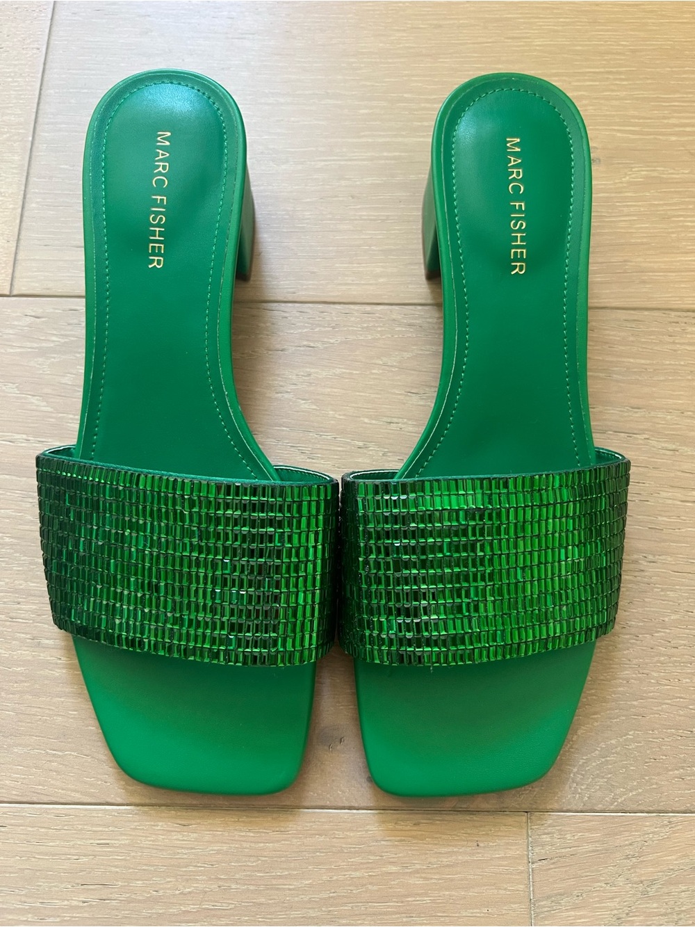 Marc Fisher Green Sequin Band Slide Heels